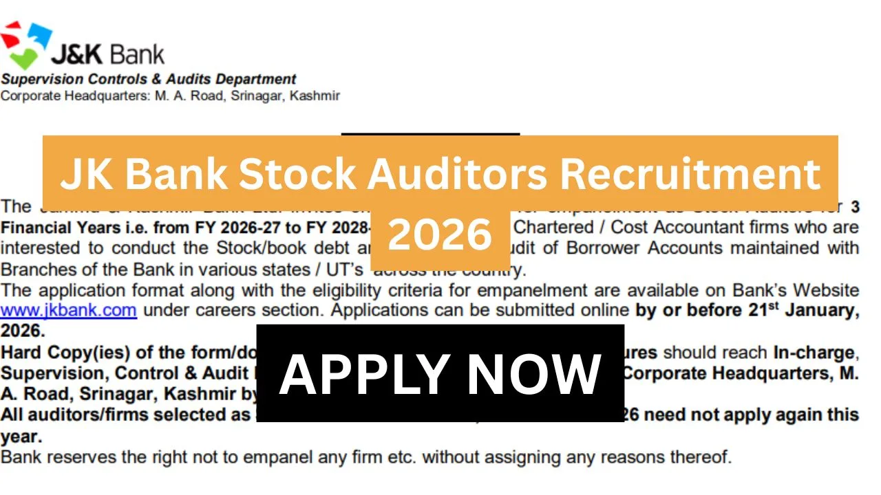 JK Bank Stock Auditors Recruitment 2026