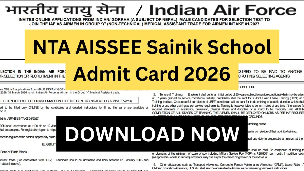 NTA AISSEE Sainik School Admit Card 2026