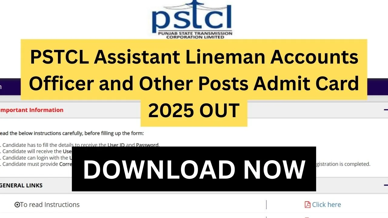 PSTCL Assistant Lineman Accounts Officer and Other Posts Admit Card 2025 OUT