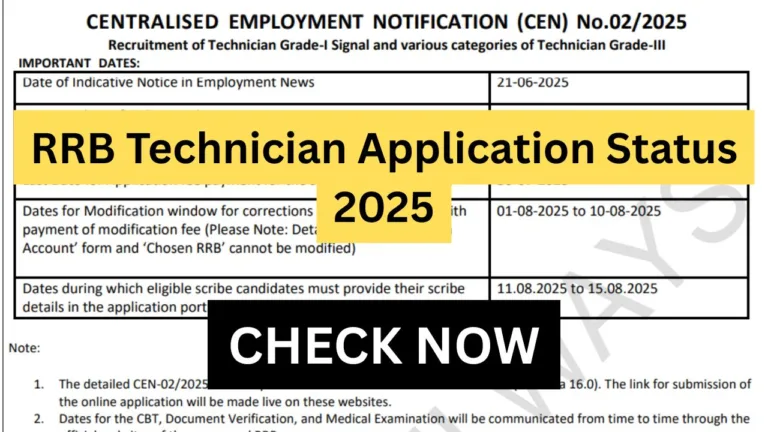 RRB Technician Application Status 2025