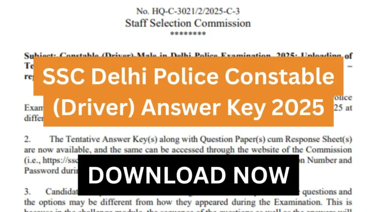 SSC Delhi Police Constable (Driver) Answer Key 2025