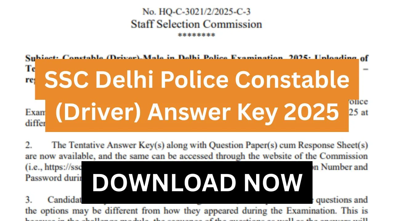 SSC Delhi Police Constable (Driver) Answer Key 2025