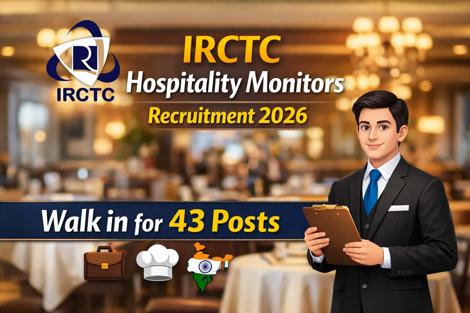 IRCTC Hospitality Monitors Recruitment 2026 – Walk in for 43 Posts