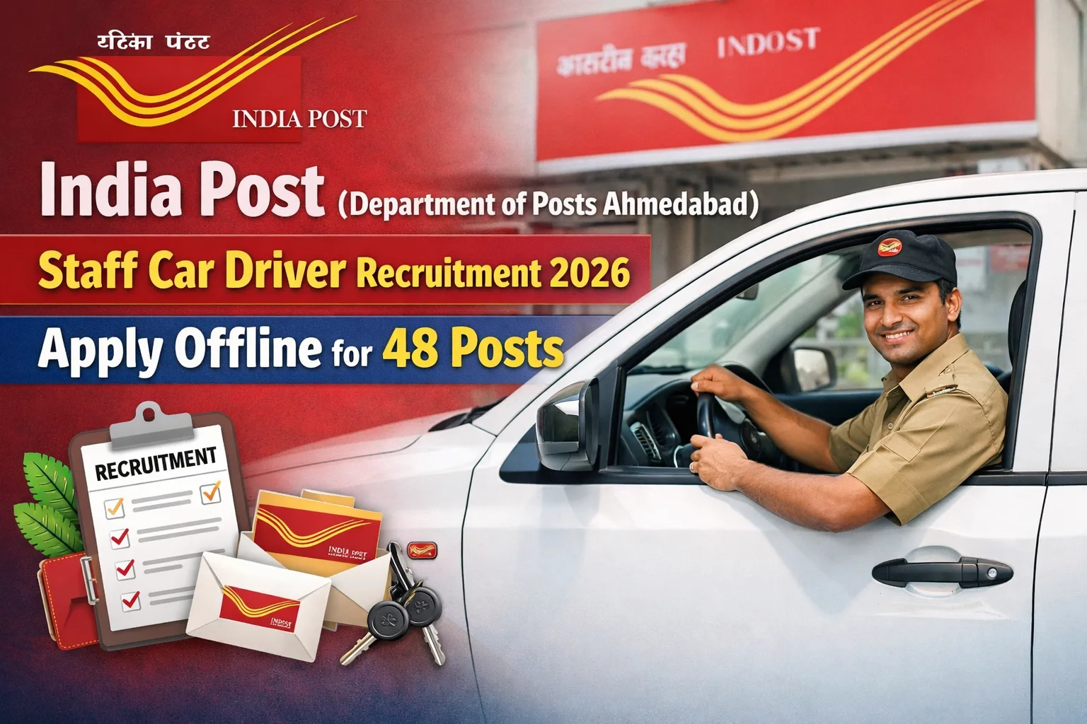 India Post (Department of Posts Ahmedabad) Staff Car Driver Recruitment 2026 - Apply Offline for 48 Posts